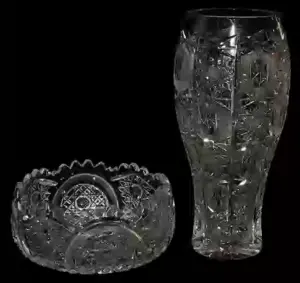 CUT CRYSTAL FRUIT BOWL & FLOWER VASE