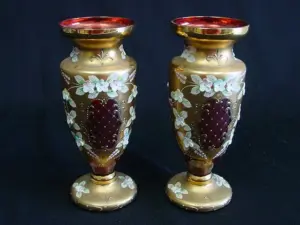 Pair Italian glass floral vases