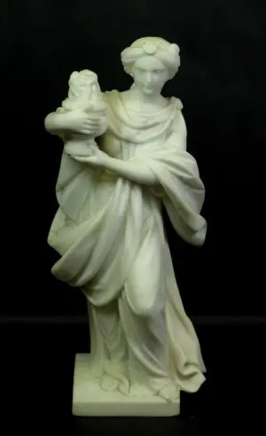MARBLE STATUE OF ROBED LADY HOLDING FLOWERS
