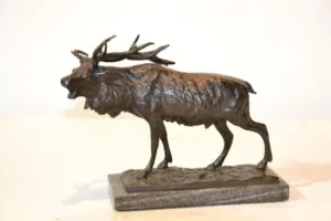 BRONZE STAG ON MARBLE BASE - 9" x 6"