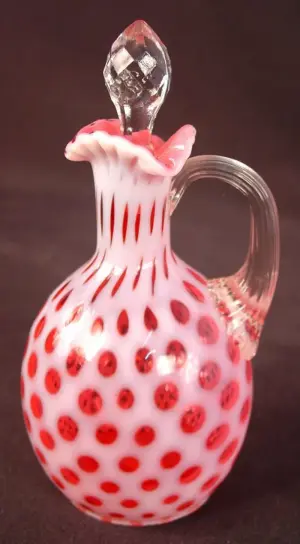 Cranberry and Opal Cruet, chips on stopper