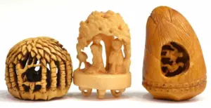 (3) ASIAN CARVED IVORY NETSUKE & CARVINGS