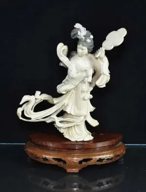 Chinese Carved Ivory Statue with Wood Base