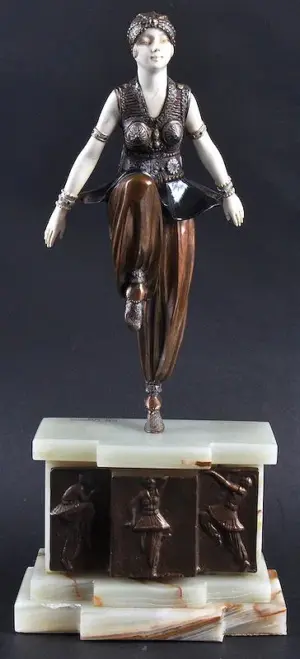 D. H. CHIPARUS A BRONZE AND IVORY DANCING GIRL, on a br