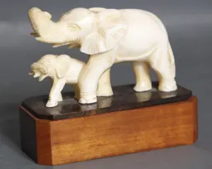 AFRICAN ELEPHANT IVORY ON EBONY & MAHOGANY PLYNTH
