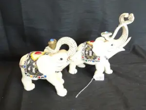 LOT OF 2 IVORY ELEPHANTS WITH RAISED TRUNKS - 9''L x