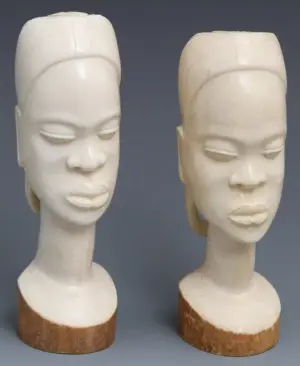 (2) AFRICAN CARVED IVORY FEMALE BUSTS