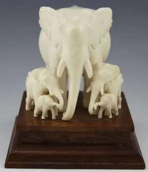 CARVED IVORY GROUPING AFRICAN ELEPHANTS