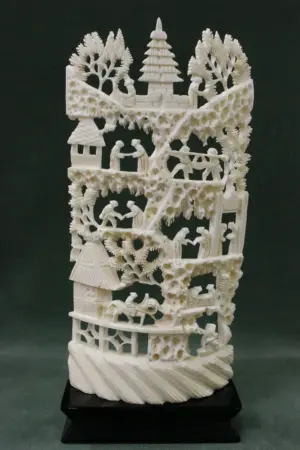 Chinese ivory carved panel in reticulated style