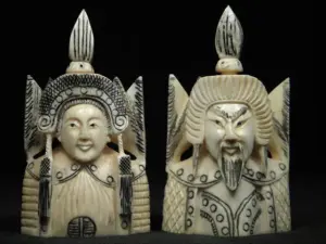 SMALL CHINESE CARVED IVORY EMPEROR & EMPRESS