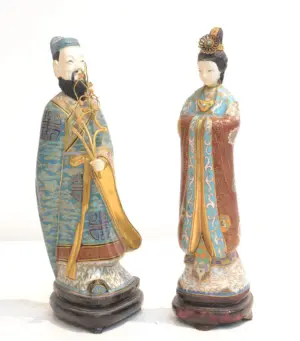 (Pr) CLOISONNE & IVORY FIGURES OF MAN & WOMAN
