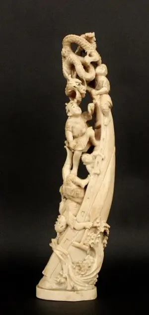 Chinese Carved Ivory Figural Group w/Dragon