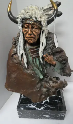 Chris Pardell Polychrome Bronze Bust of Chief
