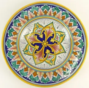 Italian Majolica Ceramic Plate. Colorful Decoration.