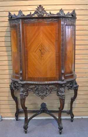 CARVED PARQUETRY INLAID CHINA CABINET