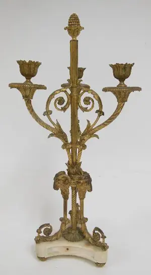 Louis XV style bronze & marble 3 arm candelabra