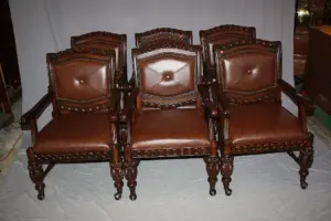 Set of 6 leather & mahogany armchairs