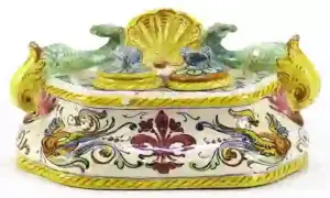 20th Century Italian Majolica Ink Stand with Dolphin