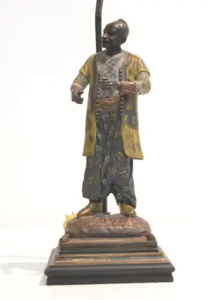 COLD PAINTED BRONZE ORIENTAL MAN LAMP