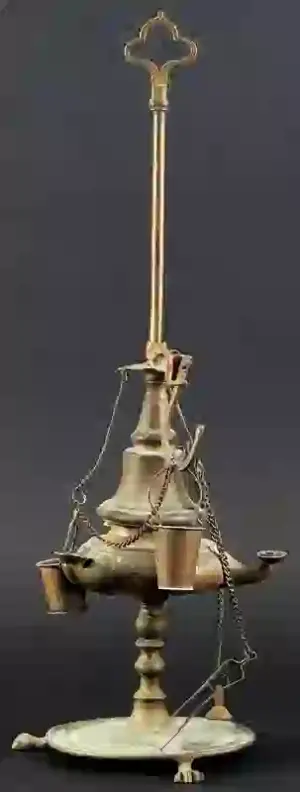 Antique Brass Oil Lamp. Unsigned. Measures 18-1/8