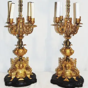 19th C. Classical Louis XIV Gilt Bronze Candelabras