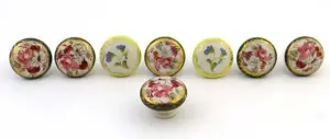 Eight 19thC handpainted ceramic doorknobs with floral
