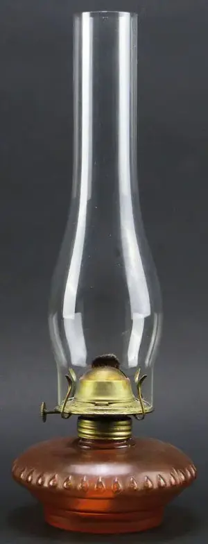 Old Hurricane Oil Lamp with Carnival Glass Style Base.