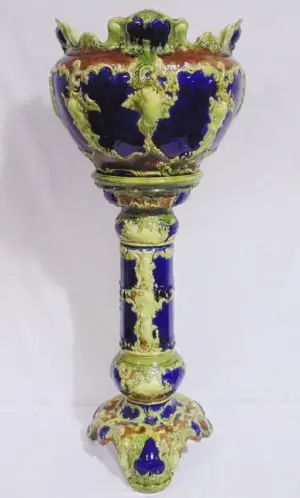 Early French Style Majolica Pedestal & Urn