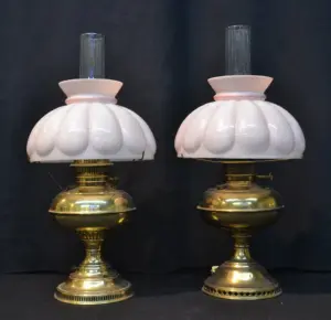 (2) BRASS RAYO ELECTRIFIED OIL LAMPS WITH
