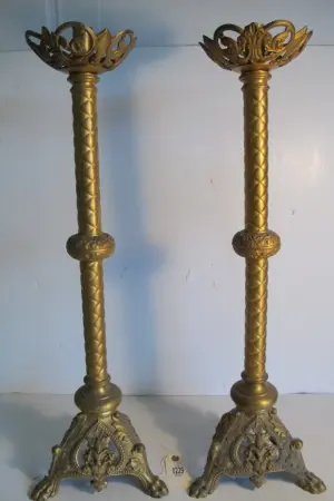 EARLY 1900'S PAIR OF BRONZE FLOOR CANDLE HOLDERS,