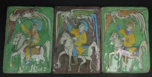SET OF 3 ANTIQUE GLAZED ASIAN POTTERY PLAQUES