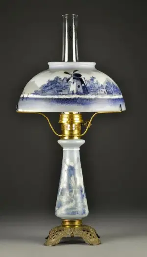 Victorian Hand Painted Milk Glass Lamp