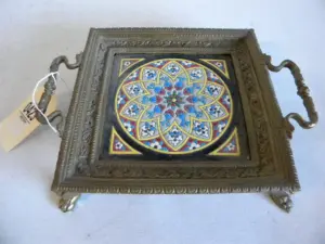 ENCASED PORCELAIN TILE IN BRONZE FOOTED TRAY, TILE HAS