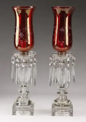 (2) Crystal and ruby glass table lamps