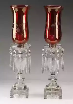 (2) Crystal and ruby glass table lamps