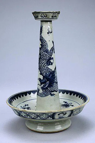 CHINESE BLUE AND WHITE CANDLE STICK