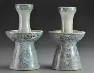 Pr. Antique Chinese Blue & White Candle Stands
