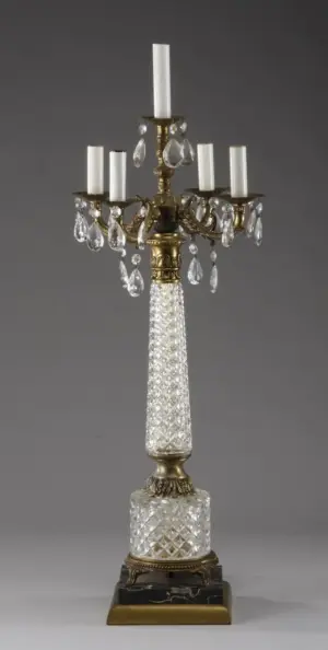 Gilt bronze and crystal table lamp