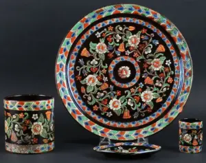 Unusual Four (4) Piece Assembled Majolica Style Pottery