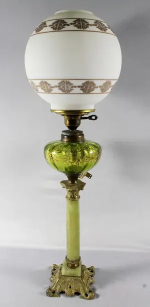 ALABASTER AND GILT OIL LAMP