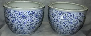 Pair Chinese blue and white porcelain fish bowls.