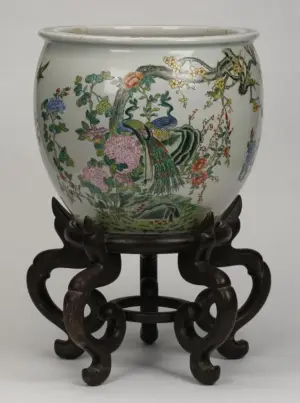 Chinese fishbowl with wood stand