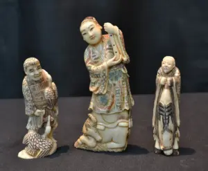 (3) CARVED HIPPO IVORY FIGURES - LARGEST IS