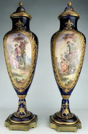 Large Pair of French Sevres Porcelain Covered Urns