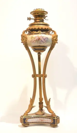 COBALT SEVRES BANQUIT OIL LAMP WITH HAND PAINTED