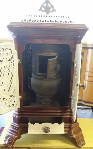 Antique c 1900 French Enameled Cast-Iron Potbelly Stove