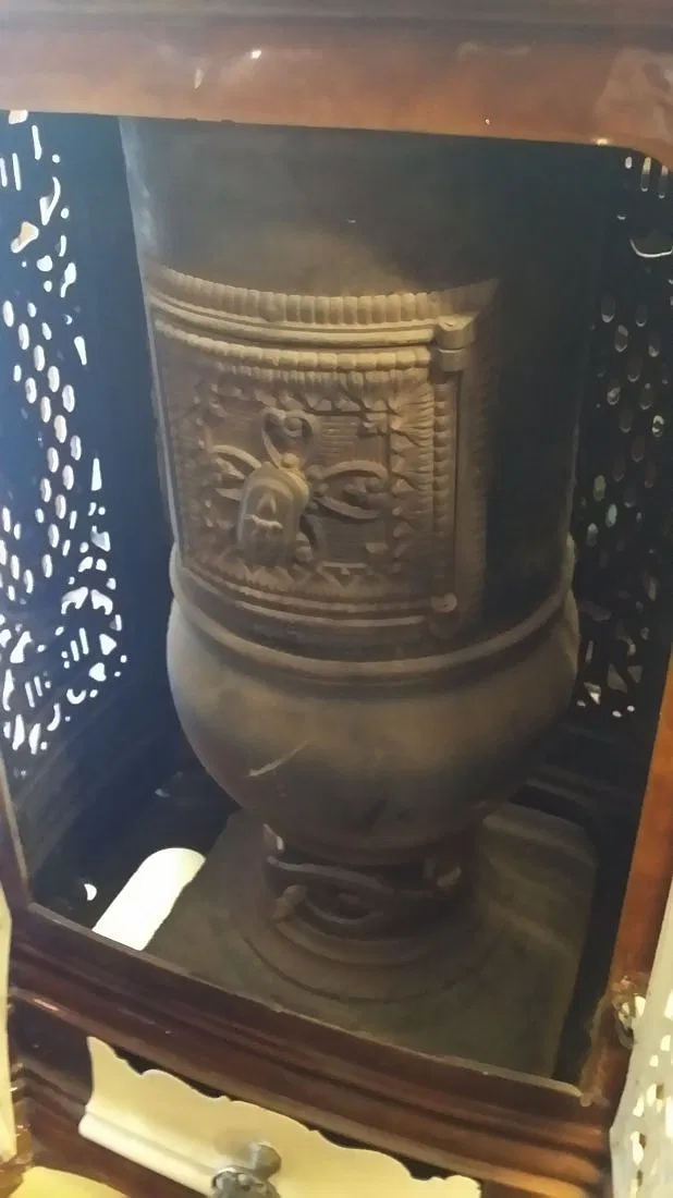 Antique c 1900 French Enameled Cast-Iron Potbelly Stove - Image 2