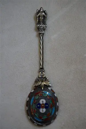 Highly Decorated Enameled Silver Spoon