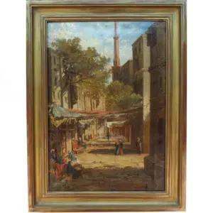 19th C Monogrammed Orientalist Marketplace Scene