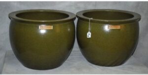 Pair Chinese teaglazed fish bowls